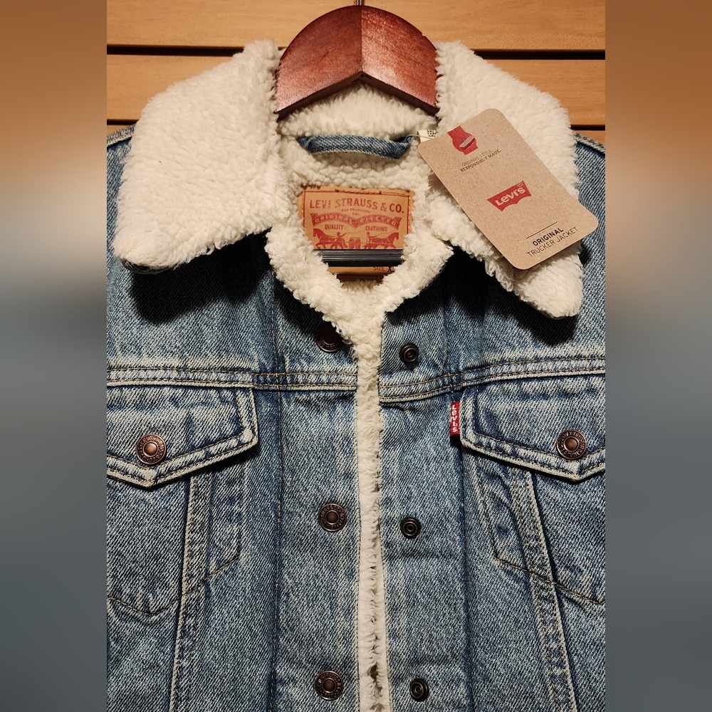 Levi's Blue Denim Sherpa Jacket - Picture 2 of 5